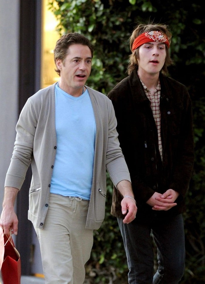 Robert Downer Jr. and Indio Falconer Downey spending time together.